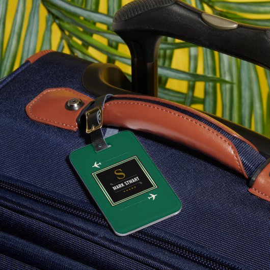 Golfclubs, Naam & Initiaal op groene monogrammed Bagagelabel (Voorkant Insitu 1)