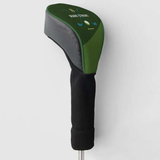 golfclubs, naam + initiaal op groene monogrammen golfheadcover (Schuin)