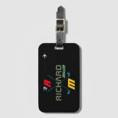 golfclubs, naam & initiaal op zwart monogrammen bagagelabel (Voorkant (verticaal))