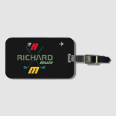 golfclubs, naam & initiaal op zwart monogrammen bagagelabel (Voorkant (horizontaal))