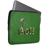 Golfclubs op groene denim laptop sleeve (Voorkant Rechts)