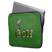 Golfclubs op groene denim laptop sleeve (Voorkant Links)