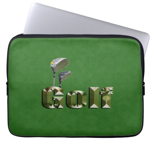 Golfclubs op groene denim laptop sleeve (Voorkant)