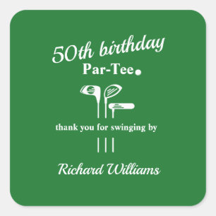 Golfclubs Par Tee Groen Wit Heren 50e Verjaardag Vierkante Sticker