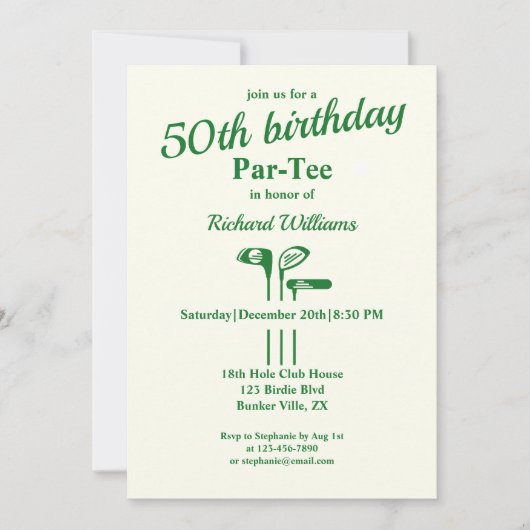 Golfclubs Thema Par T-shirt 50ste verjaardagsfeest Kaart (Voorkant)