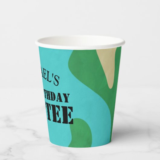 Golfcursus Birthday T-shirt met naam Papieren Bekers (Achterkant)