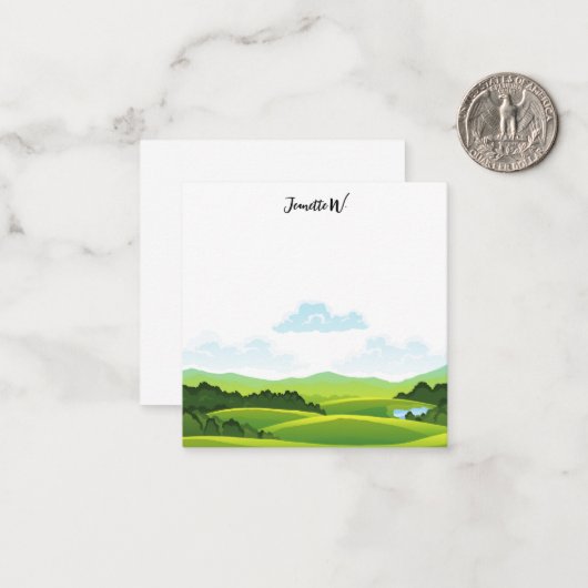 Golfcursus met golfer-naam notitiekaartje (Voorkant / Achterkant in situ)