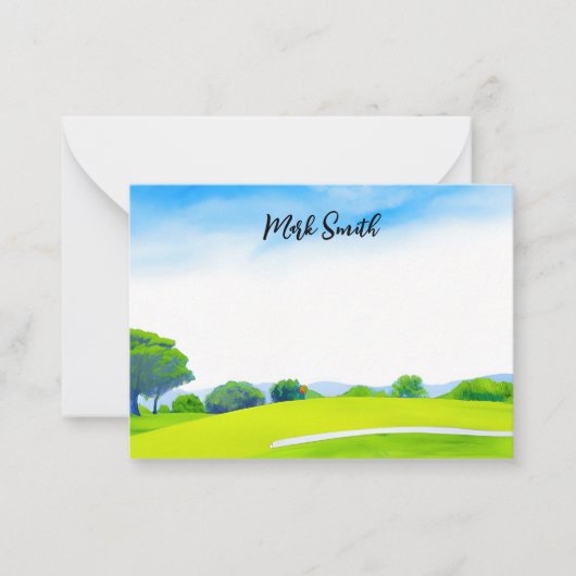 Golfcursus met naam voor golfer waterverf Note Notitiekaartje (Voorkant)