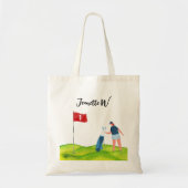 Golfcursus met vrouwelijke golfer-canvas tas (Voorkant)