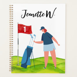 Golfcursus met vrouwelijke golfer planner