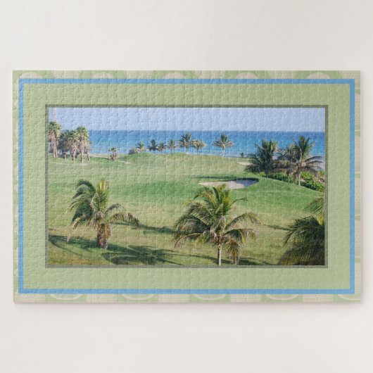 Golfcursus op de strand palmboom legpuzzel (Horizontaal)