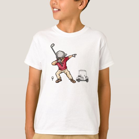 Golfdabbing naast golfkar t-shirt (Voorkant)