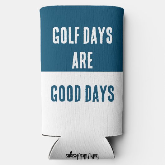 "Golfdagen zijn goede dagen." Grappig. Blauw & Wit Seltzer Blikjeskoeler (Achterkant)