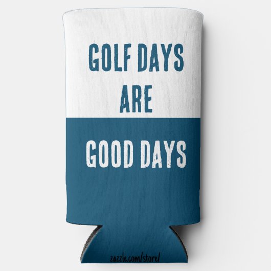 "Golfdagen zijn goede dagen." Grappig. Blauw & Wit Seltzer Blikjeskoeler (Voorkant)