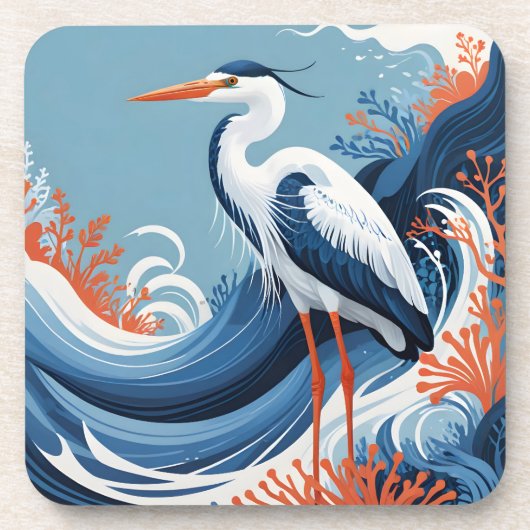 golfdamper reiger oceaan golf bier onderzetter (Voorkant)