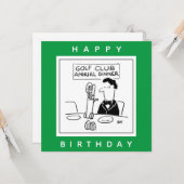 Golfdiner heeft bestek in golftrolley Cartoon Kaart (Voorkant / Achterkant in situ)