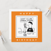 Golfdiner heeft bestek in golftrolley Cartoon Kaart (Voorkant / Achterkant in situ)