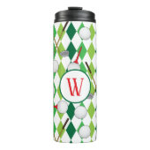 Golfen Argyle patroon Golfer Monogram Thermosbeker (Voorkant)