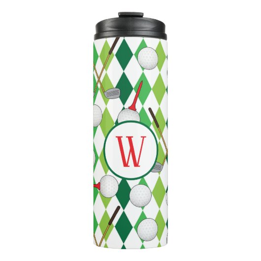Golfen Argyle patroon Golfer Monogram Thermosbeker (Voorkant)
