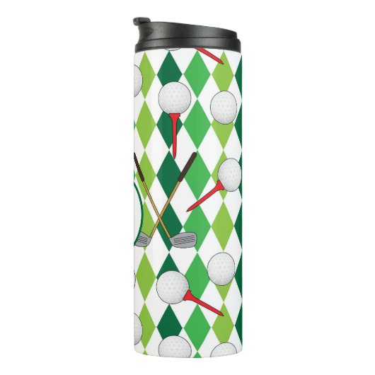Golfen Argyle patroon Golfer Monogram Thermosbeker (Geroteerd rechts)