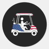 Golfen Bier Drinker USA Amerikaanse Vlag Golf Cart Ronde Sticker (Voorkant)