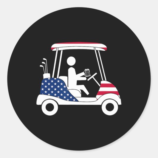 Golfen Bier Drinker USA Amerikaanse Vlag Golf Cart Ronde Sticker (Voorkant)
