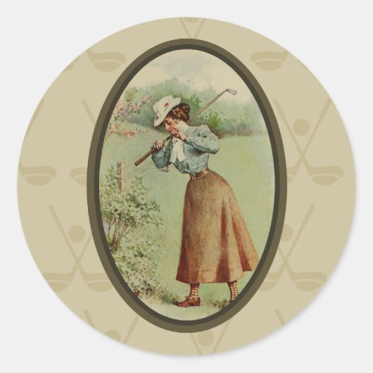  golfen dame kunst ronde sticker (Voorkant)