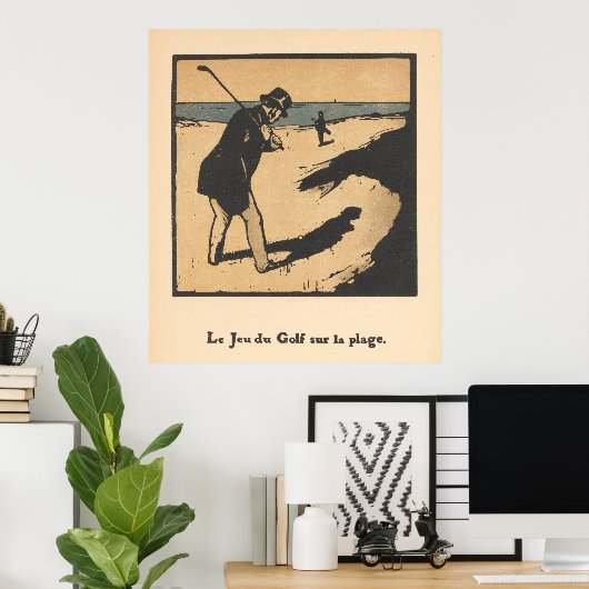 Golfen op het strand - Golfprint Poster (Thuiskantoor)