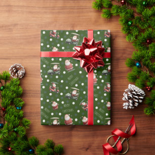 Golfen op Santa Deep Green Cadeaupapier