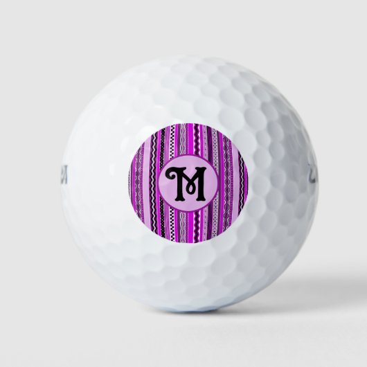 Golfen Paarse Strepen Gepersonaliseerde Monogramme Golfballen (Voorkant)