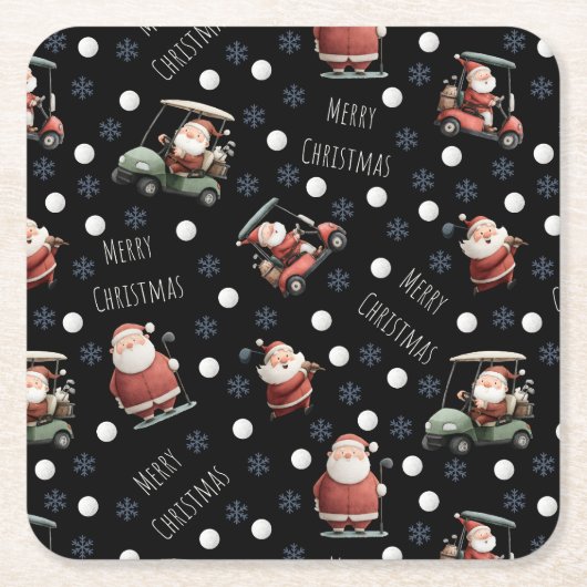 Golfen Santa op Black Paper Onderzetter (Voorkant)