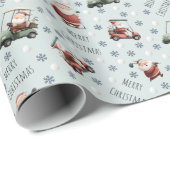 Golfen Santa op Bleke Groen Cadeaupapier (Rol Hoek)