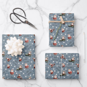 Golfen Santa op Light Slate Grey Inpakpapier Vel