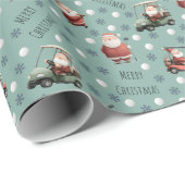 Golfen Santa op Light Viridian Green Cadeaupapier (Rol Hoek)