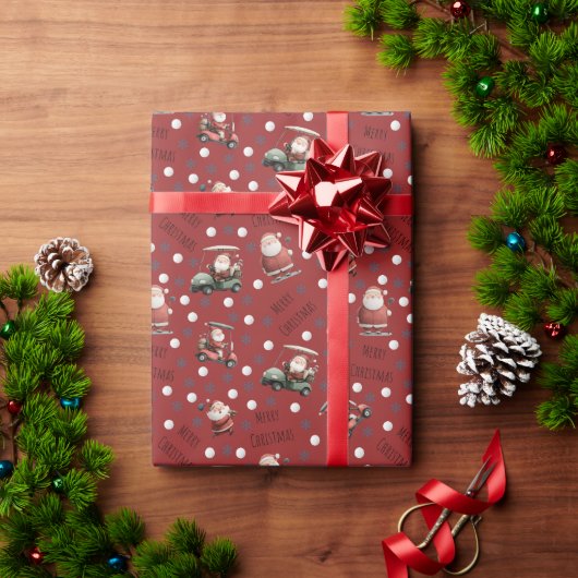 Golfen Santa op rood Cadeaupapier (Feestdagen Geschenken)