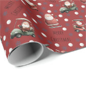 Golfen Santa op rood Cadeaupapier (Rol Hoek)