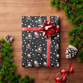 Golfen Santa op zwart Cadeaupapier