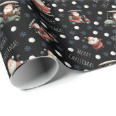 Golfen Santa op zwart Cadeaupapier (Rol Hoek)