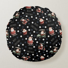 Golfen Santa op zwart Rond Kussen