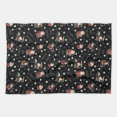 Golfen Santa op zwart Theedoek (Horizontaal)