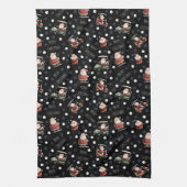 Golfen Santa op zwart Theedoek (Verticaal)