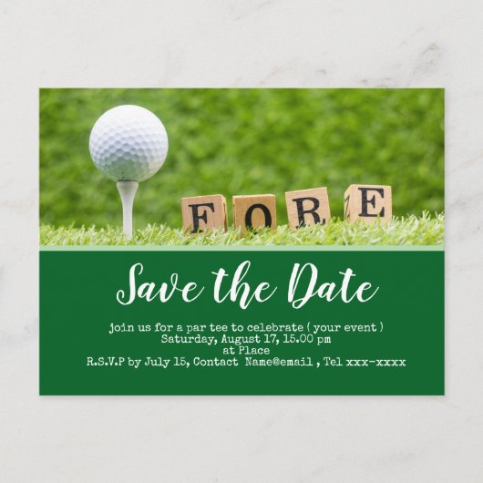 Golfen save the date met golfbal op t-shirt briefkaart (Voorkant)