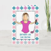 Golfen Vrouw Cartoon Grappig Gezegde Verjaardag Kaart (Voorkant)