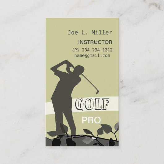 Golfend Man met Puck Golf Instructor Coach Visitekaartje (Voorkant)