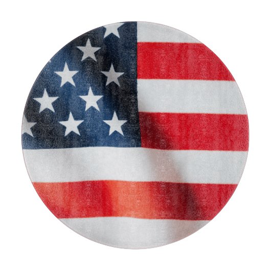Golfende Amerikaanse Vlag Glas Snijplank – VS (Voorkant)