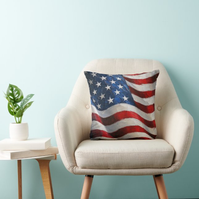 Golfende Amerikaanse vlag in impasto verf kunst Kussen (Stoel)