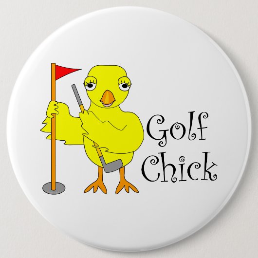 Golfende Chick Text Ronde Button 6,0 Cm (Voorkant)