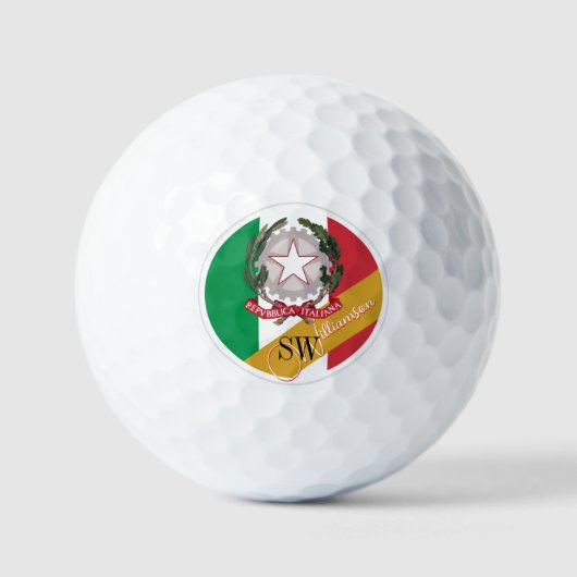 Golfende Italië & Monogram, Italiaanse vlag / goud Golfballen (Voorkant)