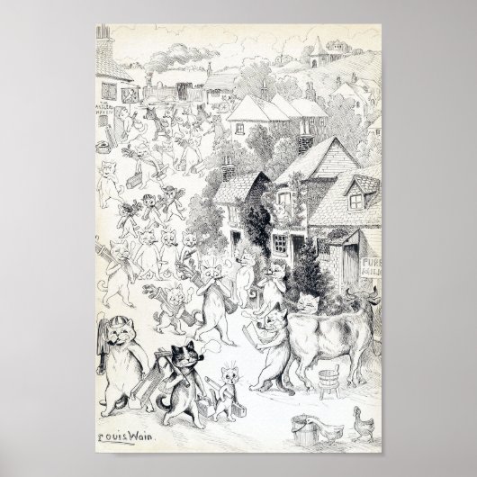 Golfende katten, Louis Wain Poster (Voorkant)