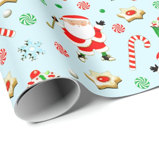Golfende Kerstman Cadeaupapier (Rol Hoek)